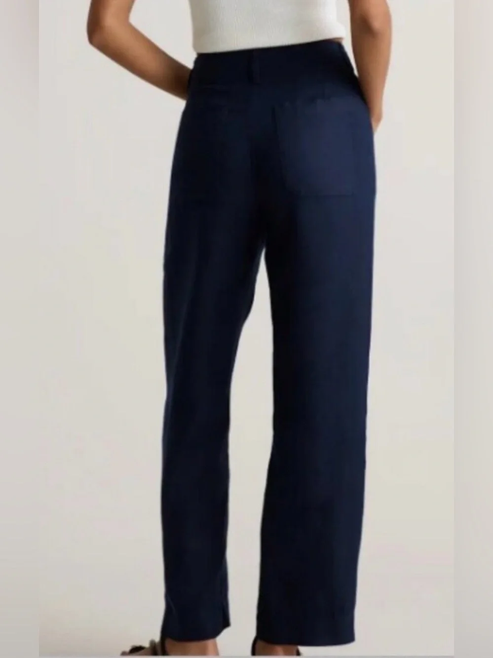 NWT Quince 💯 European linen Navy Wide-Leg Linen-Blend Chinos